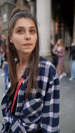 young woman on city street