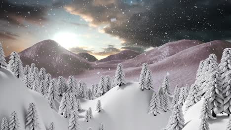 animation of snow falling over fir trees and winter scenery