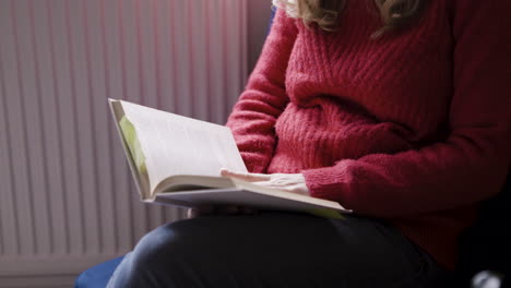 woman reading a book indoors