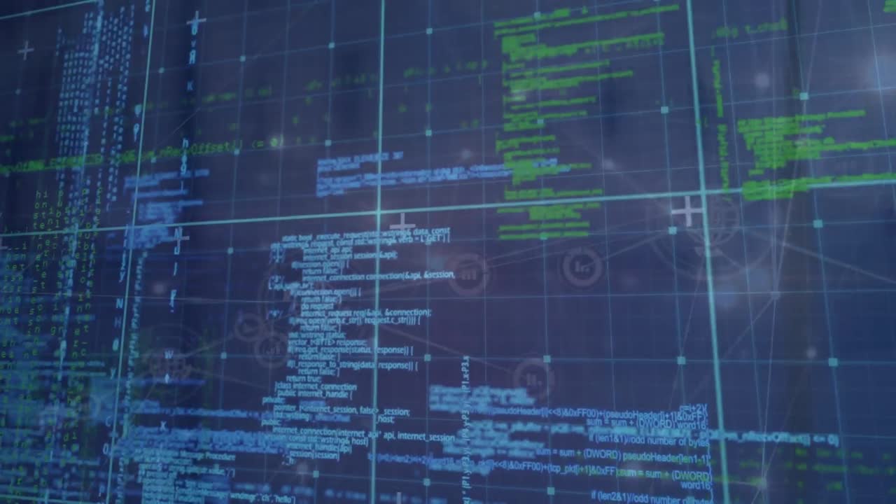 animación del procesamiento de datos con puntos de conexión, elementos de hud en la interfaz digital