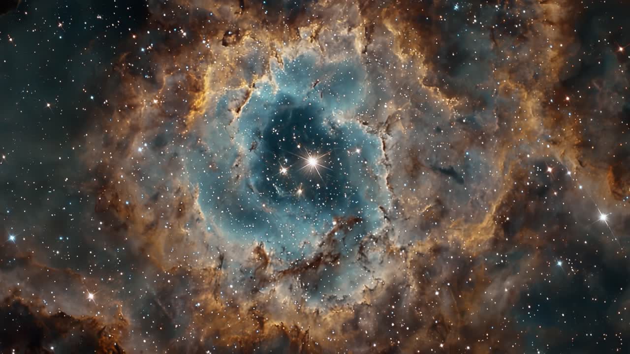 Una Splendida Vista Cosmica della Nebulosa Rosetta Catturata in Due Fotogrammi, che Mostra Gas Colorati e Stelle Brillanti in una Formazione a Spirale nel Vasto Universo