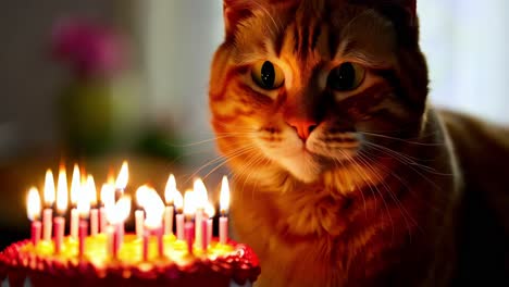 el gato de jengibre celebra su cumpleaños.