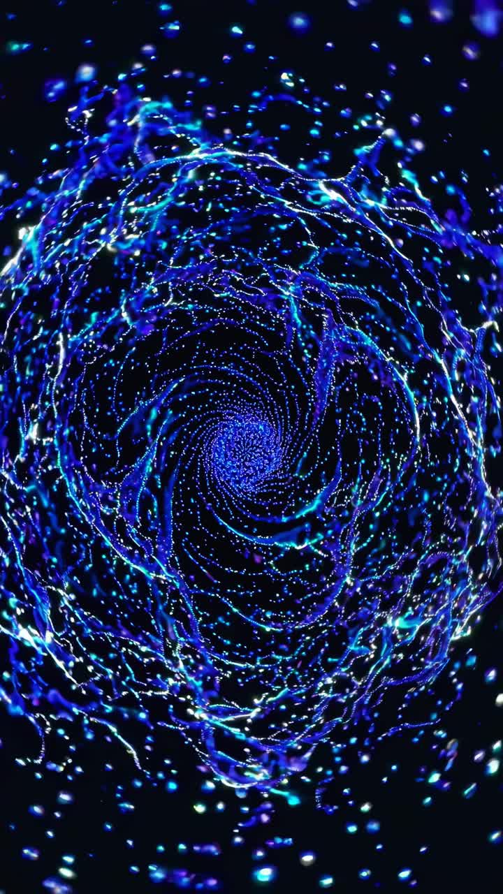 A mesmerizing spiral of blue lights creates a cosmic vortex effect