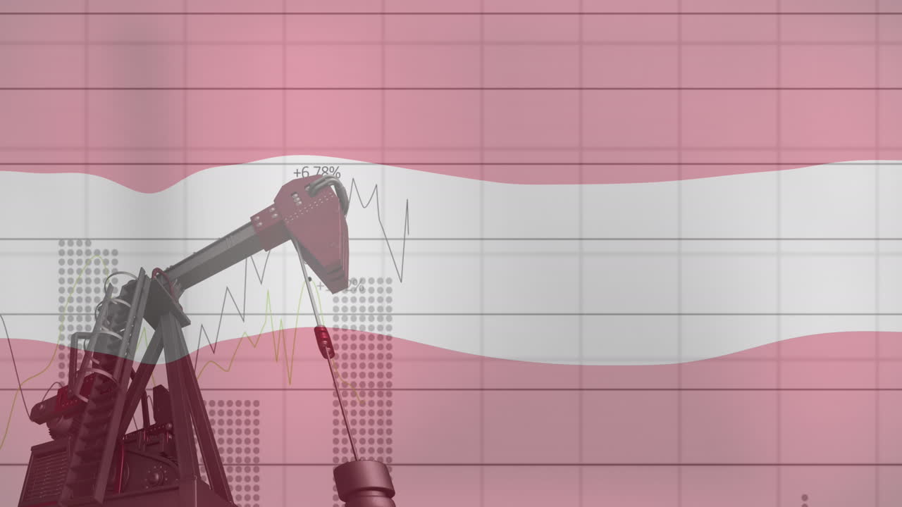 오스트리아 발의 애니메이션과 건설 현장에서 크레인 위의 여러 그래프