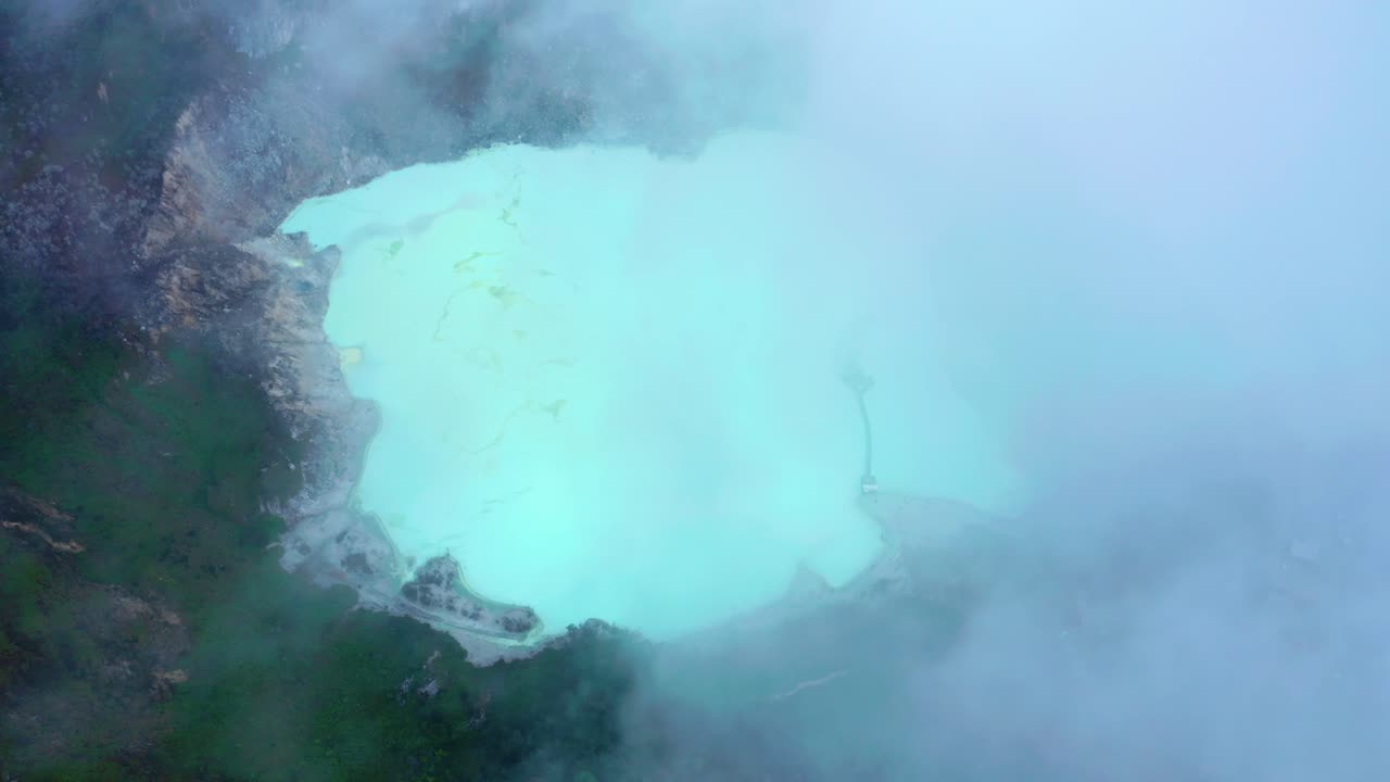 Kawah Putih Sulfur Lake In West Java, Bandung, Indonesia - aerial drone shot
