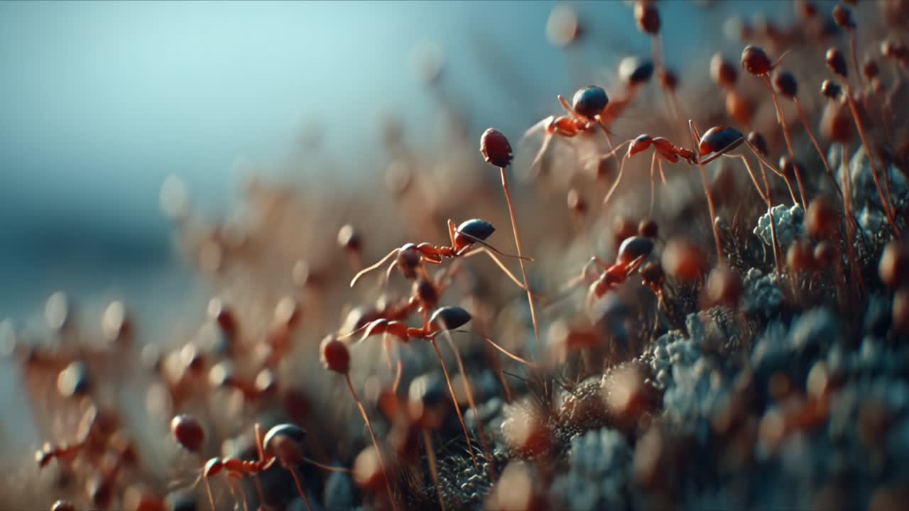 A Close-Up Exploration of Formicidae: The Intriguing World of Ants Amidst Nature's Foliage in an Extravagant Macro Perspective