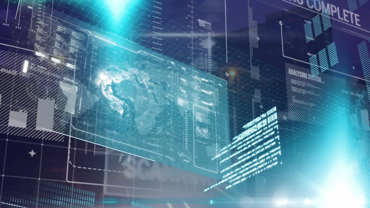 Animation of data processing over cityscape