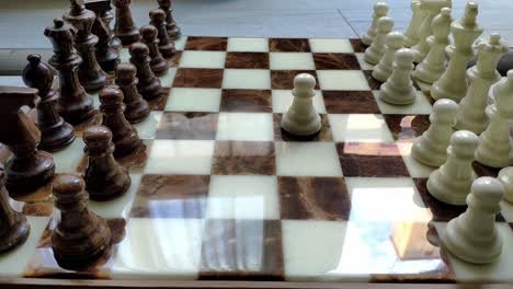 Close-up-at-eye-sight-of-marble-chess-game