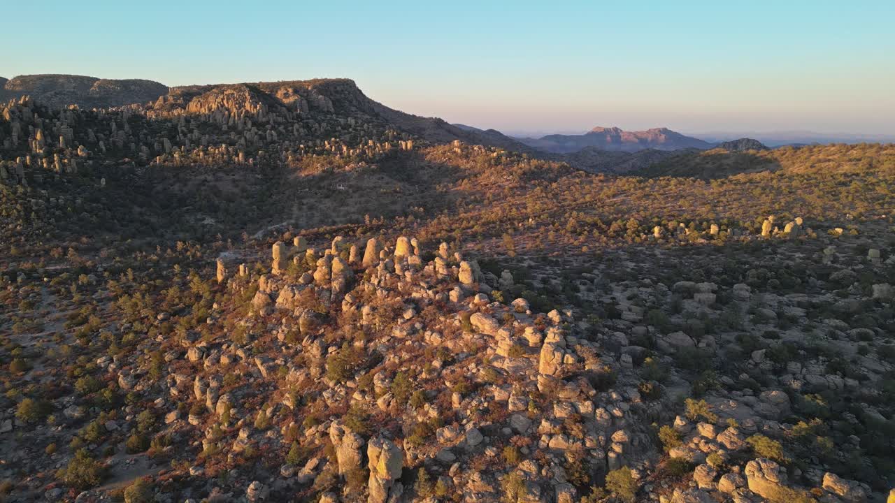 Majestic rock formations in golden light, Valle de los Monjes, Creel, Chihuahua, Mexico
