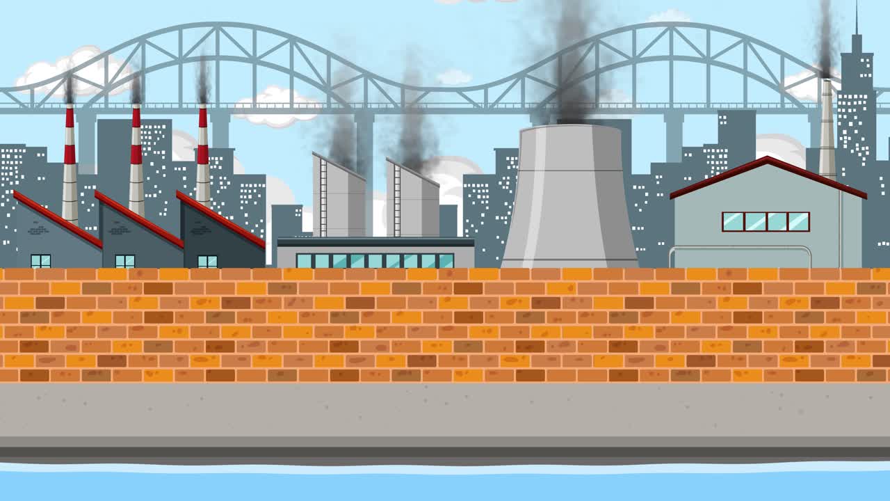 Animated progression of an industrial city skyline.