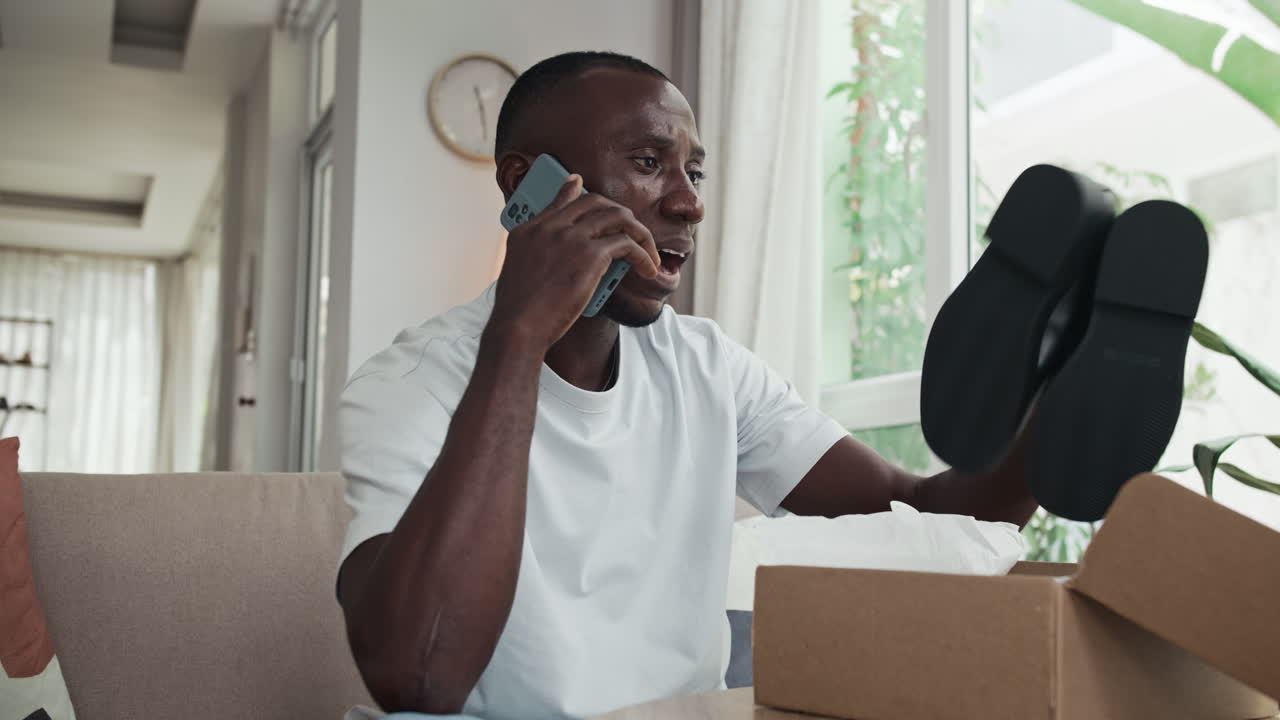 Customer Talking to Support Service about Wrong Shoes in Parcel