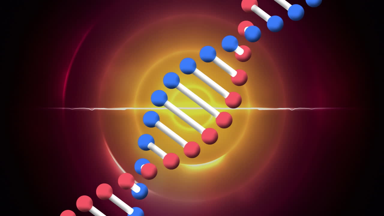 빨간색과 오렌지색 원 위에 있는 dna 가닥의 애니메이션
