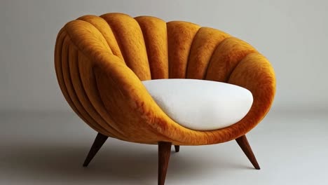 modern orange ribbed armchair with white cushion