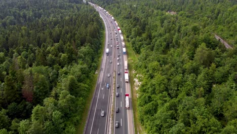 Emergency-lane-forming-on-European-highway-due-to-a-car-accident-and-heavy-traffic-in-summer-time