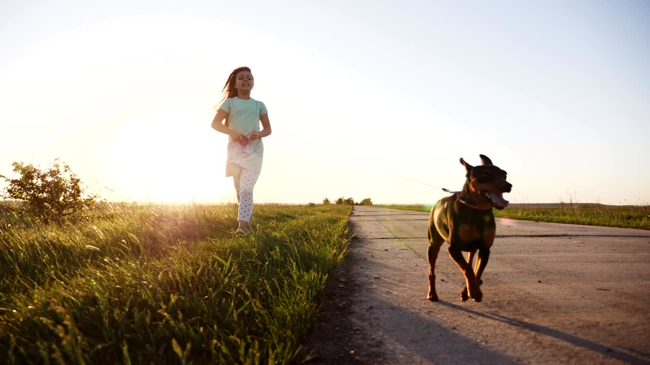 개와 함께 뛰고 놀고, 아이들은 강아지를 사랑합니다.