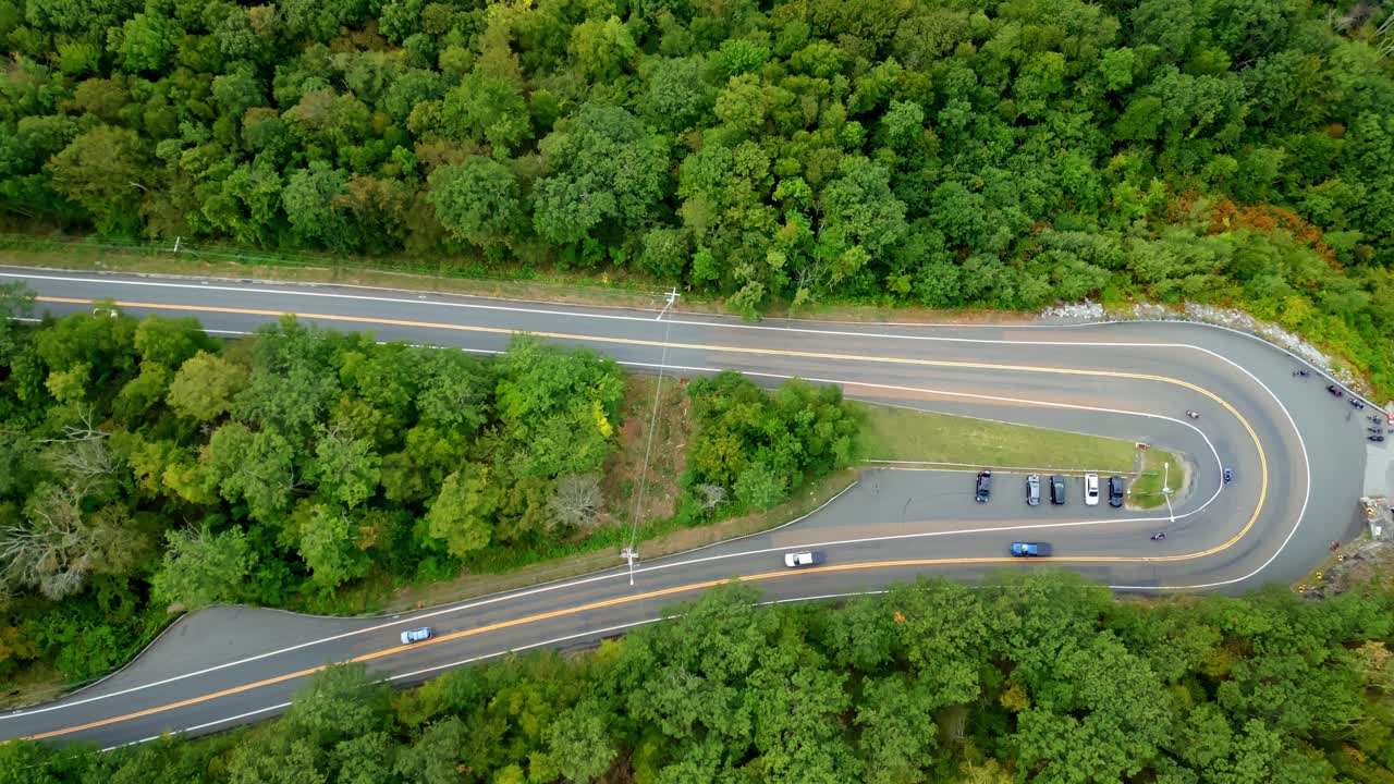 Aerial View Of Route 2 Mohawk Trail Overlook In Massachusetts, USA - Drone Shot
