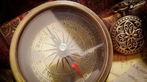 Vintage-style-travel-and-adventure.-Vintage-old-compass-and-other-vintage-items-on-the-table.