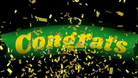animation of congrats text over confetti on black background