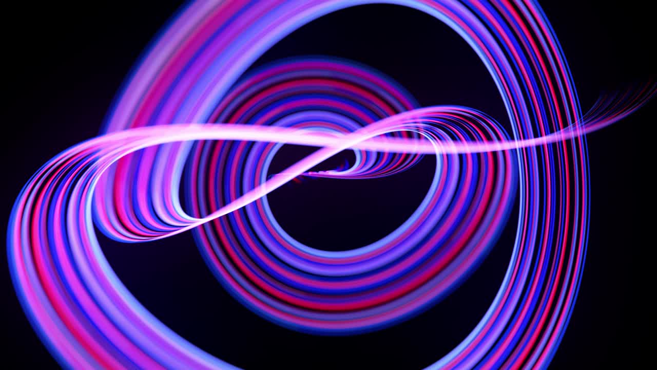 Light flow bg in 4k. Abstract looped background with light trails, stream of red blue neon lines in space move to form looped spiral shapes. Modern trendy motion design background. Light effect,