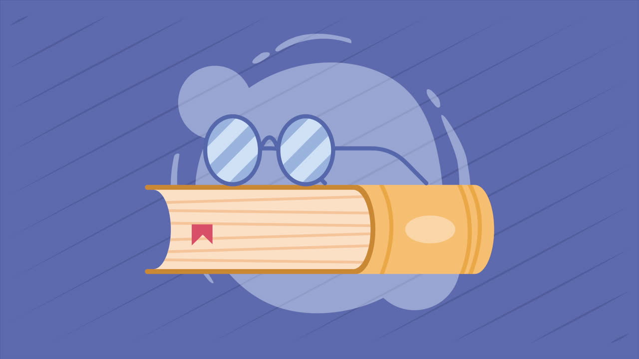 안경 애니메이션으로 된 텍스트 책