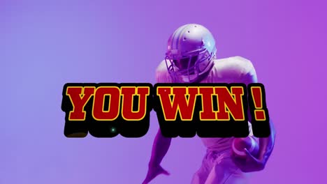 Animation-of-you-win-text-over-american-football-player-on-neon-background