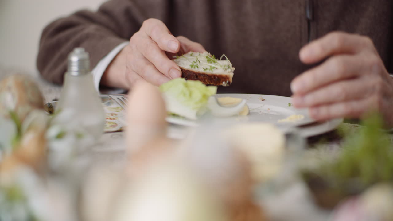 퇴직 시니어 남자 먹는 샌드위치 2
