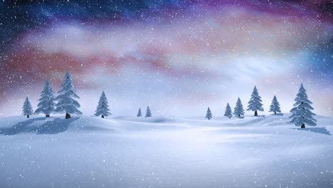 animation of snow falling over winter landscape