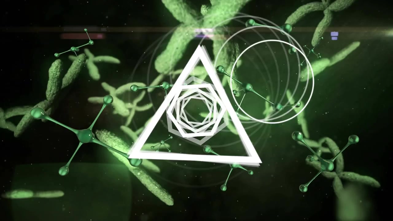 Animação Geométrica Abstrata Sobre Cromossomos Flutuantes e Estruturas Moleculares