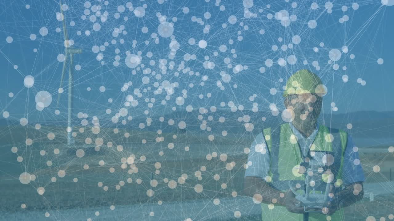 Powering controller, field engineer monitoring telemetry on wind farm with data overlay