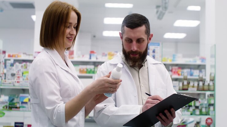 Pharmaciens travaillant en intérieur