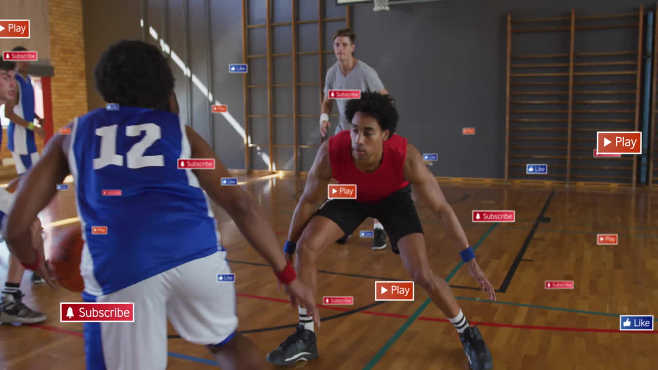 animación de iconos y procesamiento de datos sobre diversos jugadores de baloncesto masculinos