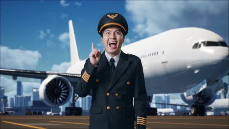 happy pilot in uniform at the airport