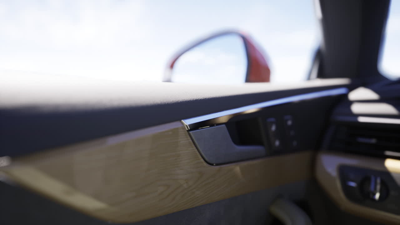 Interior view of a modern car with sleek design elements and dashboard details
