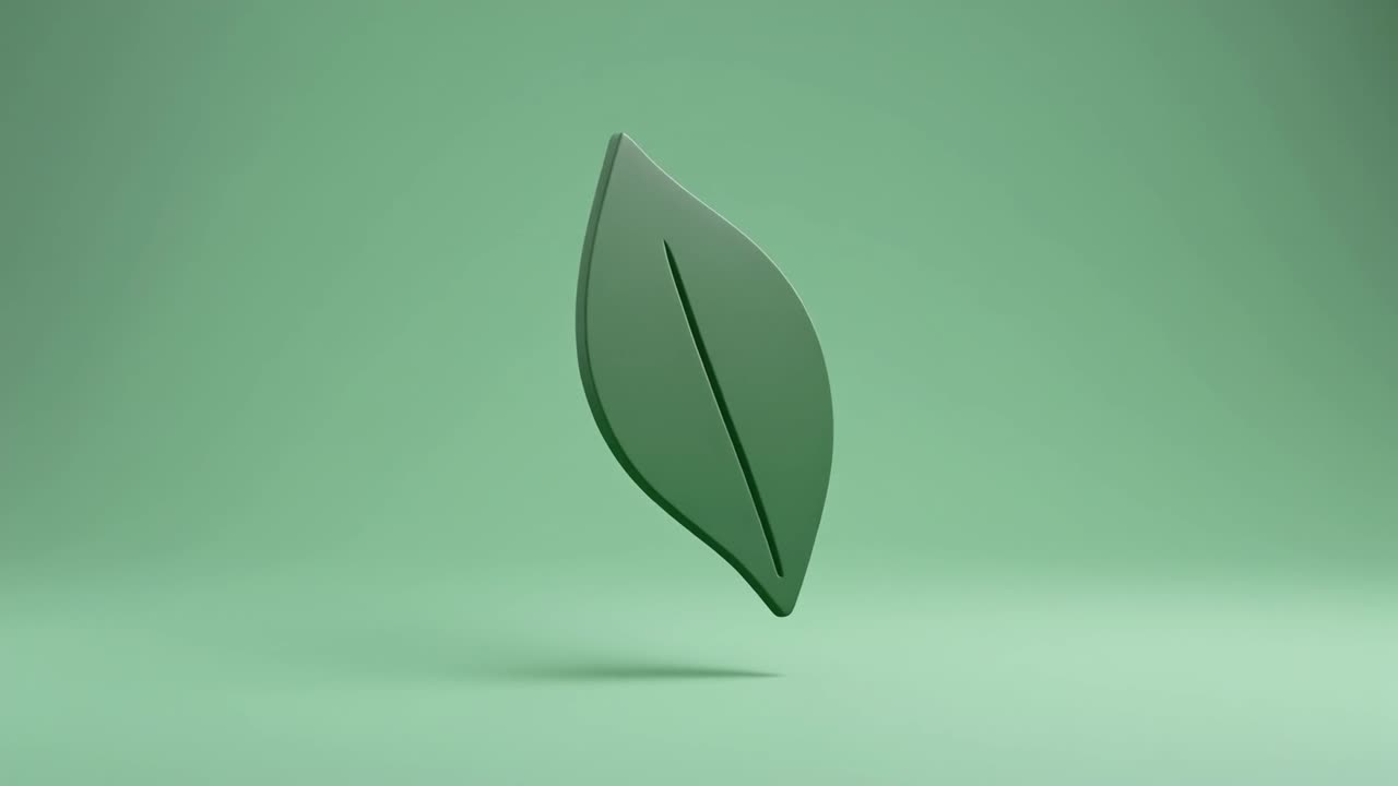 Icona 3D di Foglia Verde che Fluttua su Sfondo Verde