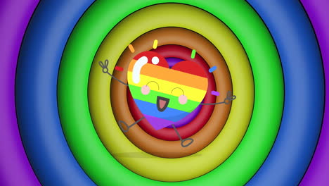 animación de un corazón arco iris sobre círculos de arco iris y colores que se mueven en un bucle sin costuras.
