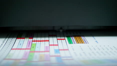 black inkjet printer printing tabular information on white paper in color