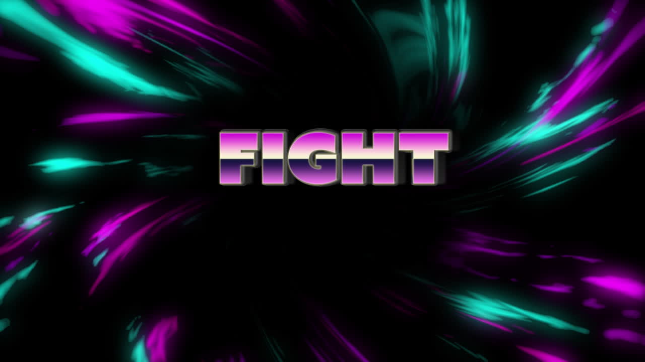 animación del texto de la lucha sobre rastros de luz sobre fondo negro