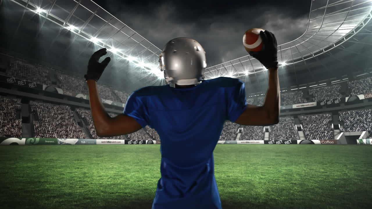 Atleta di football americano di fronte ai suoi fan