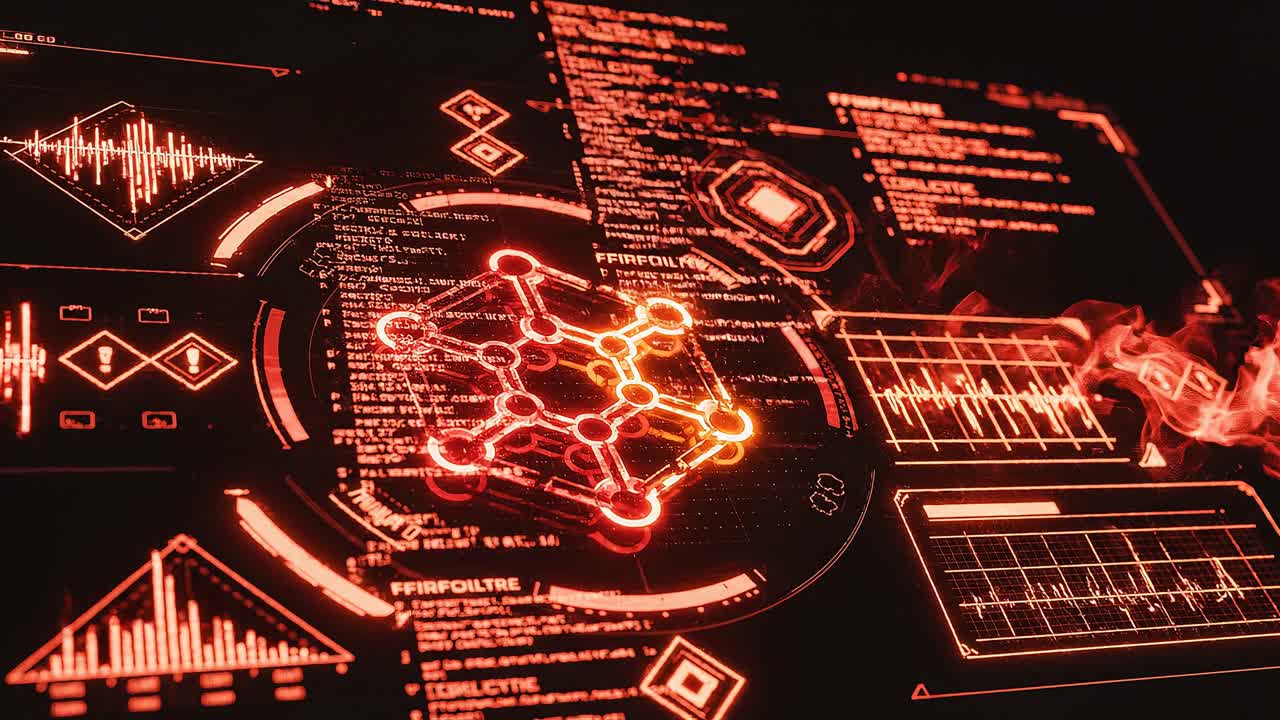 Futuristic Holographic Interface Displaying Data and Molecular Structure