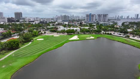 Noble-Golf-Course-with-lake-in-Miami-Beach-during-cloudy-day