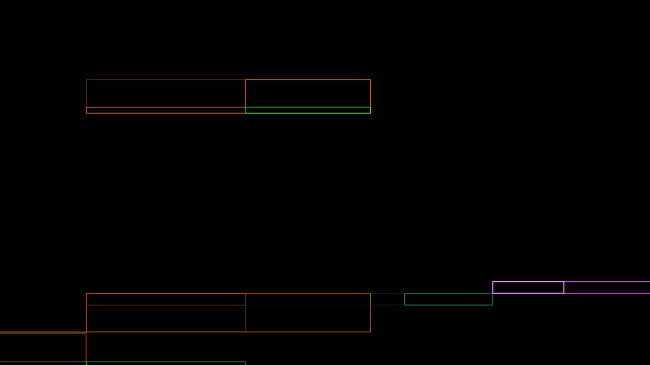 Abstract digital glitch with colorful, thin geometric outlines and shapes appearing on black background. For tech, hud, or cyber-themed projects