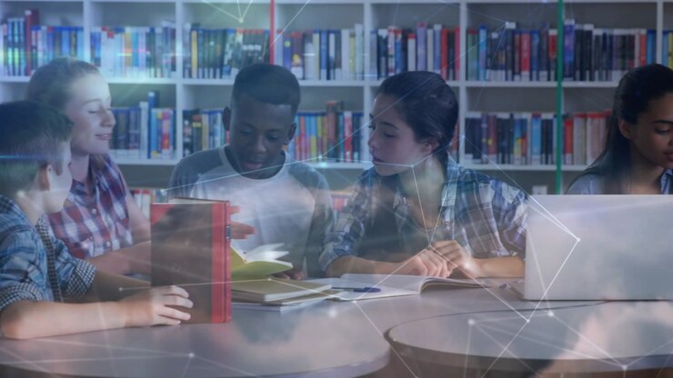 Animation of network of connections over diverse school children reading and learning at school