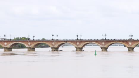 bridge over river with cityscape background