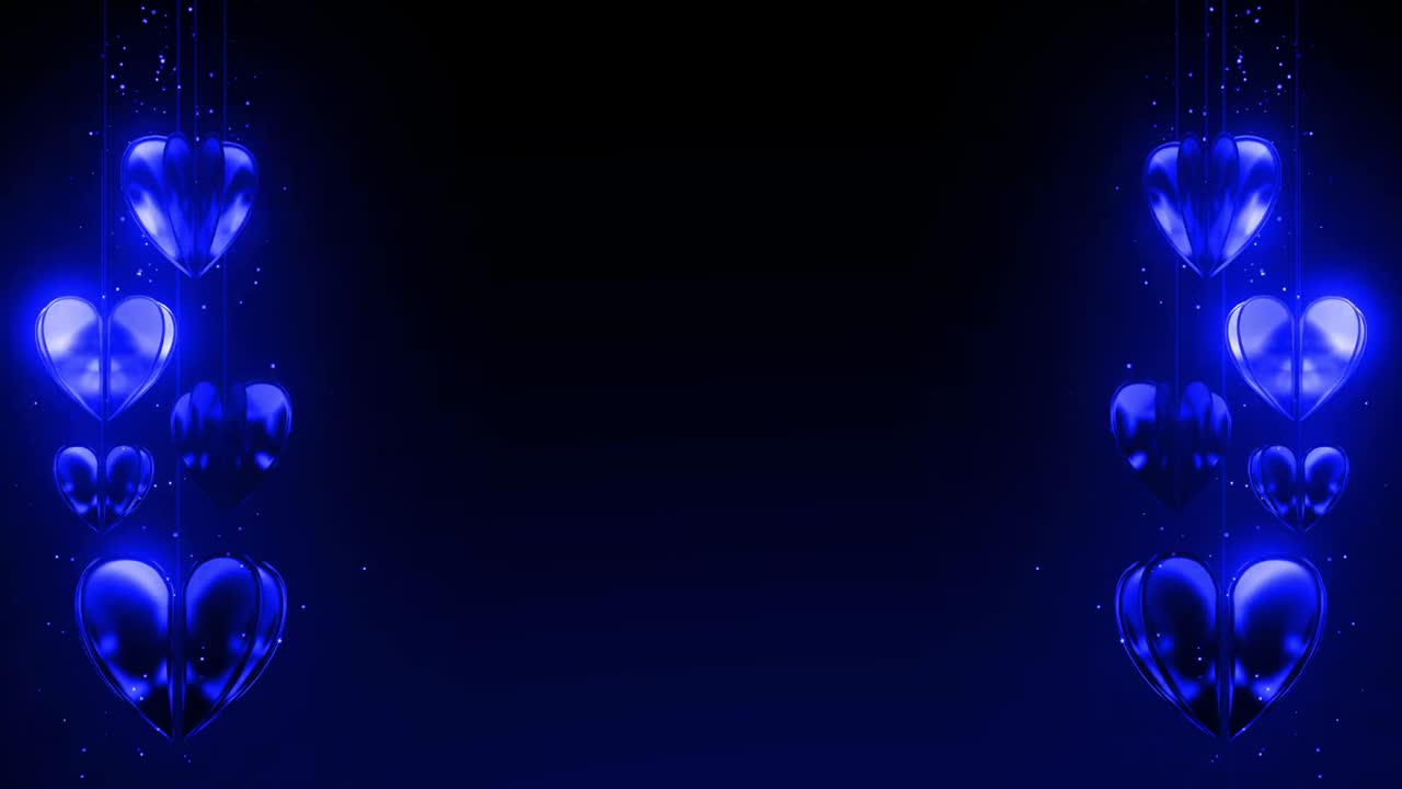 로맨틱 빛나는 푸른 심장 회전 배경