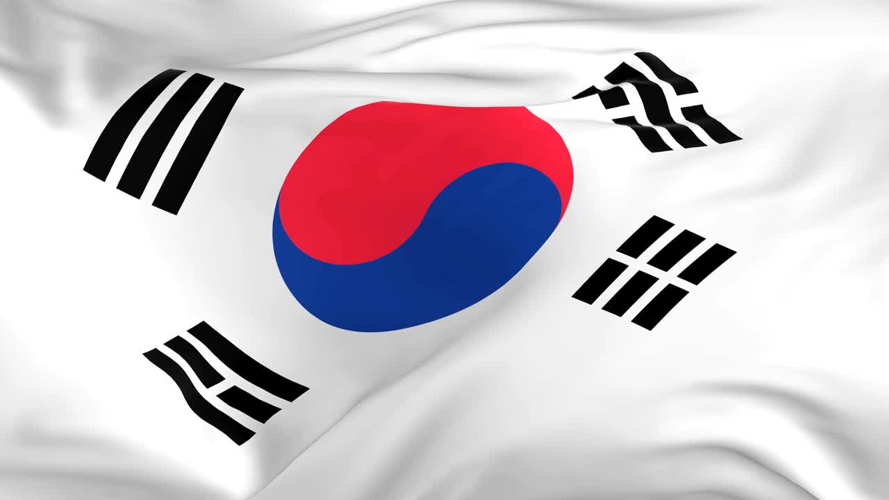 배경으로 루프 발을 흔들고 있는 한국