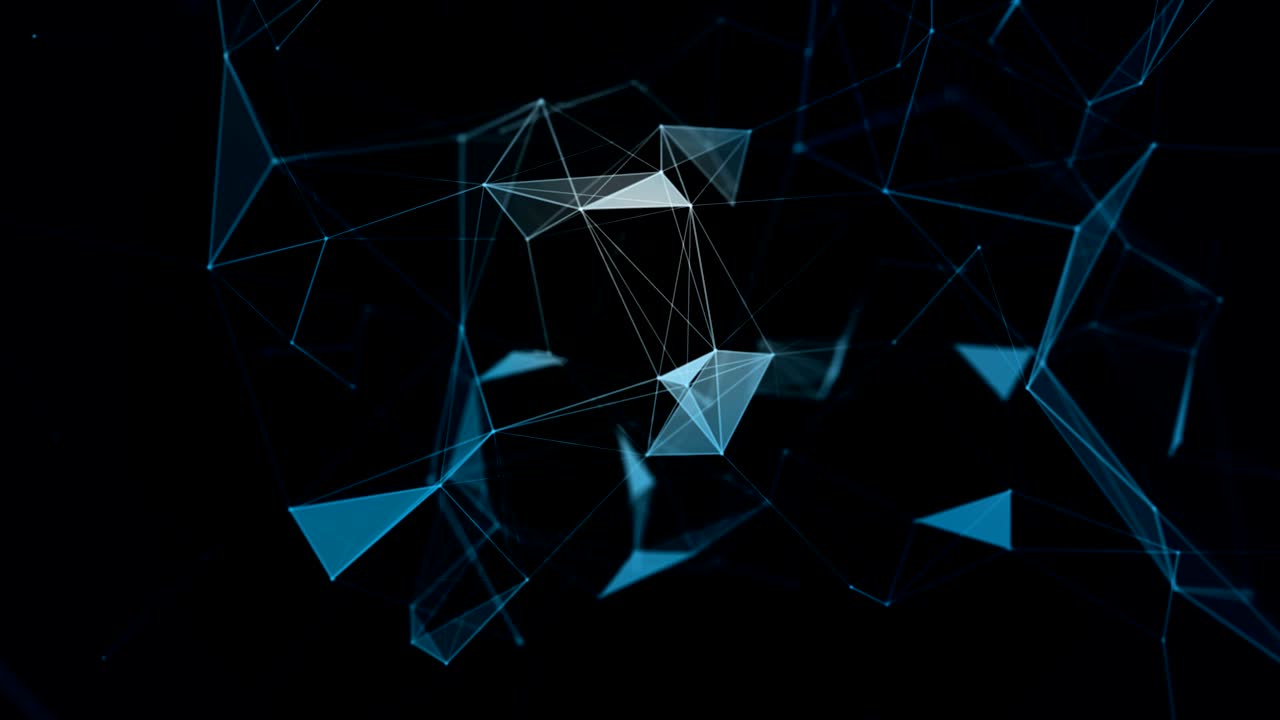 abstracto hermoso fondo geométrico con líneas en movimiento, puntos y triángulos. plexus fantasía tecnología abstracta. animaciones de bucle.