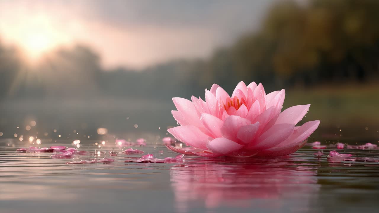 A Tranquil Water Lily Blooming on Still Water Surrounded by Soft Light and Gentle Reflections, Capturing the Essence of Serenity and Natural Beauty