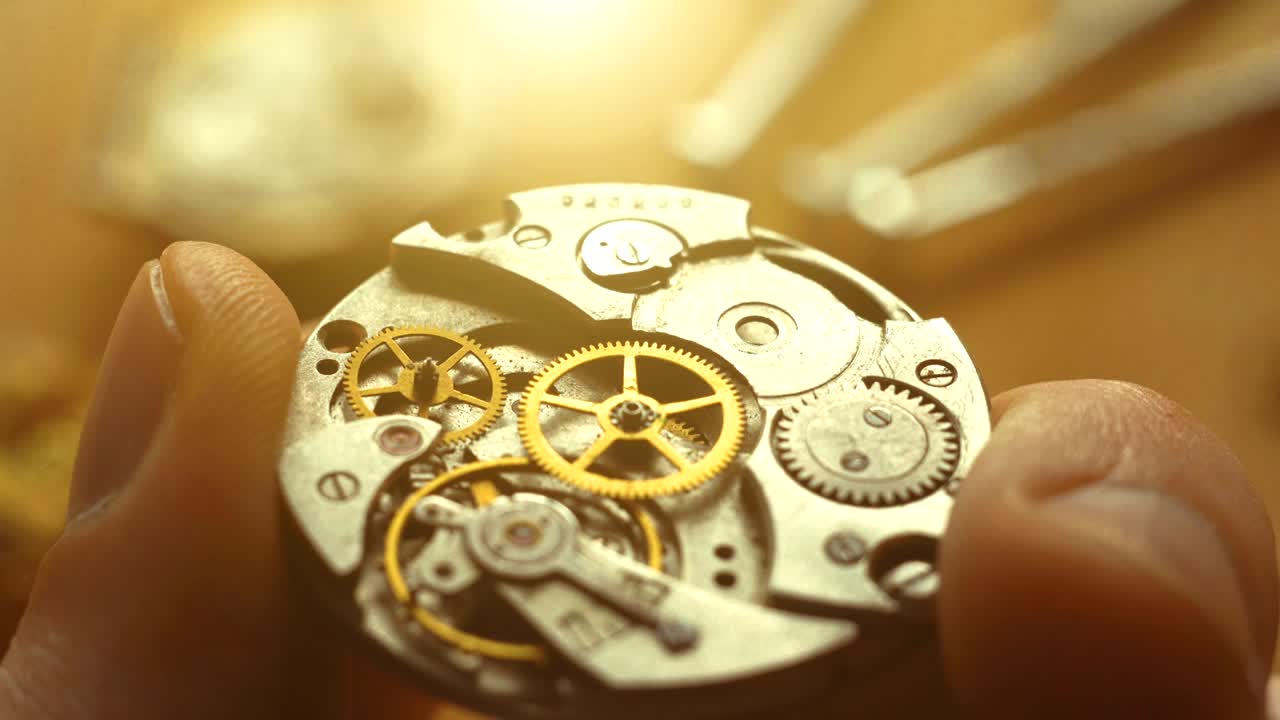 Mechanical watch repair process, close up