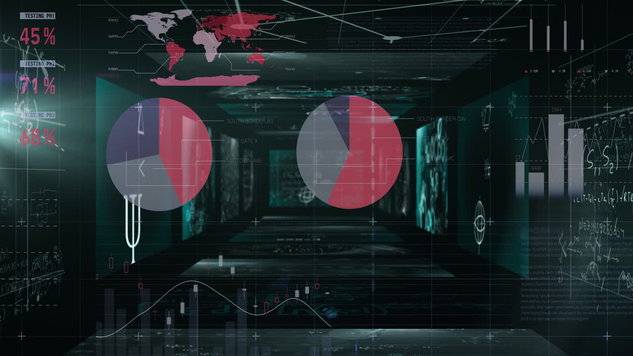 Animation of data processing over black background