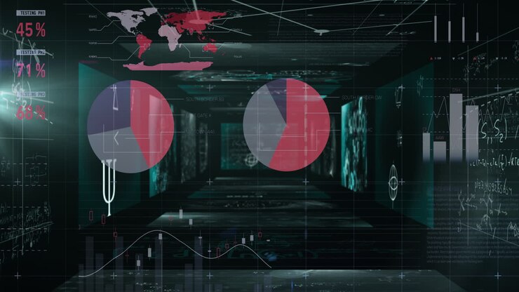 Animation of data processing over black background